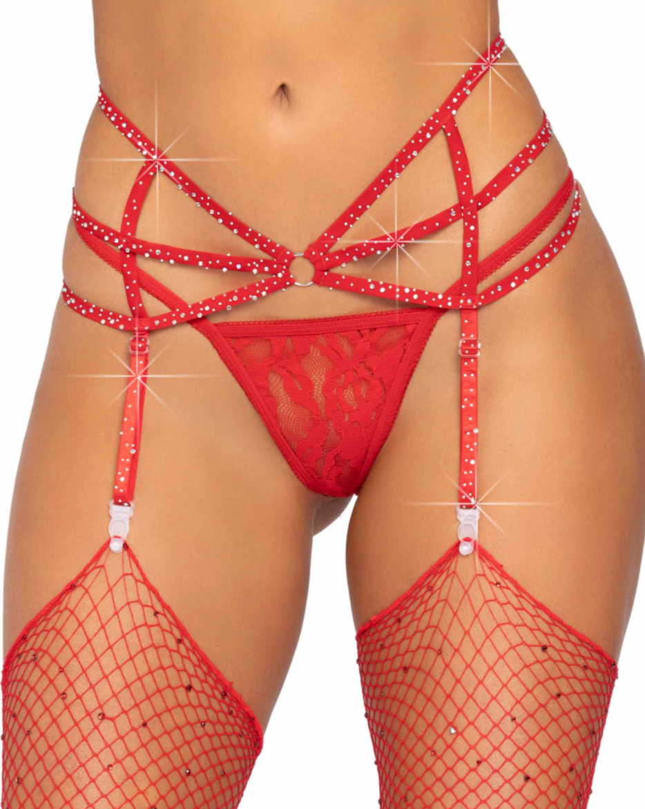 Red Rhinestone Garter Belt