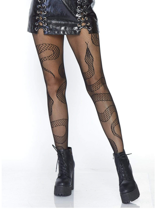 Snake Fishnet Tights - Black